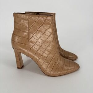 Antonio Melani Stazie Tan Croc Embossed Leather Pointed Toe Ankle Boots 5.5M